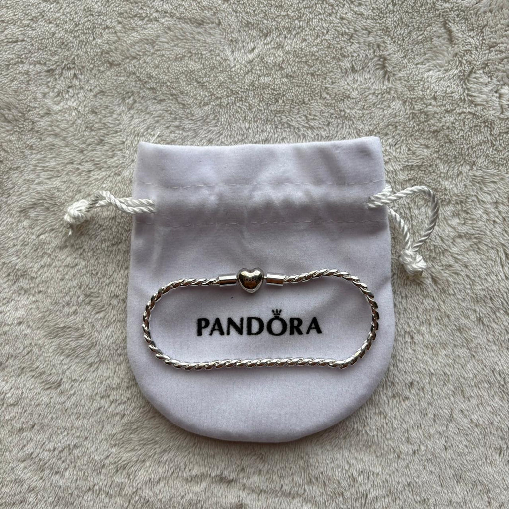Pandora Moments Heart Clasp Faceted Snake Chain Bracelet