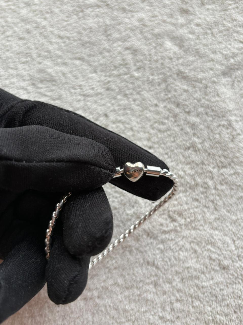 Pandora Moments Heart Clasp Faceted Snake Chain Bracelet