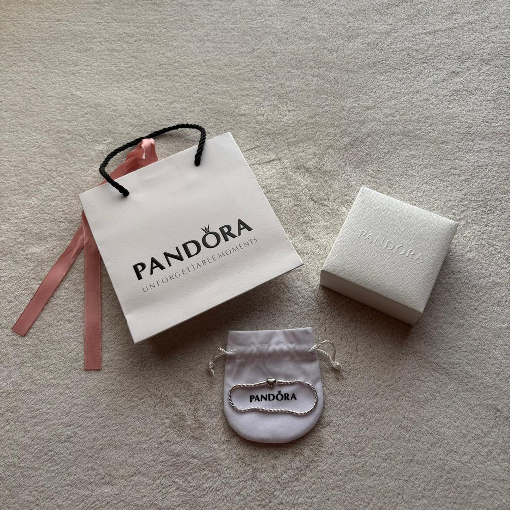 Pandora Moments Heart Clasp Faceted Snake Chain Bracelet