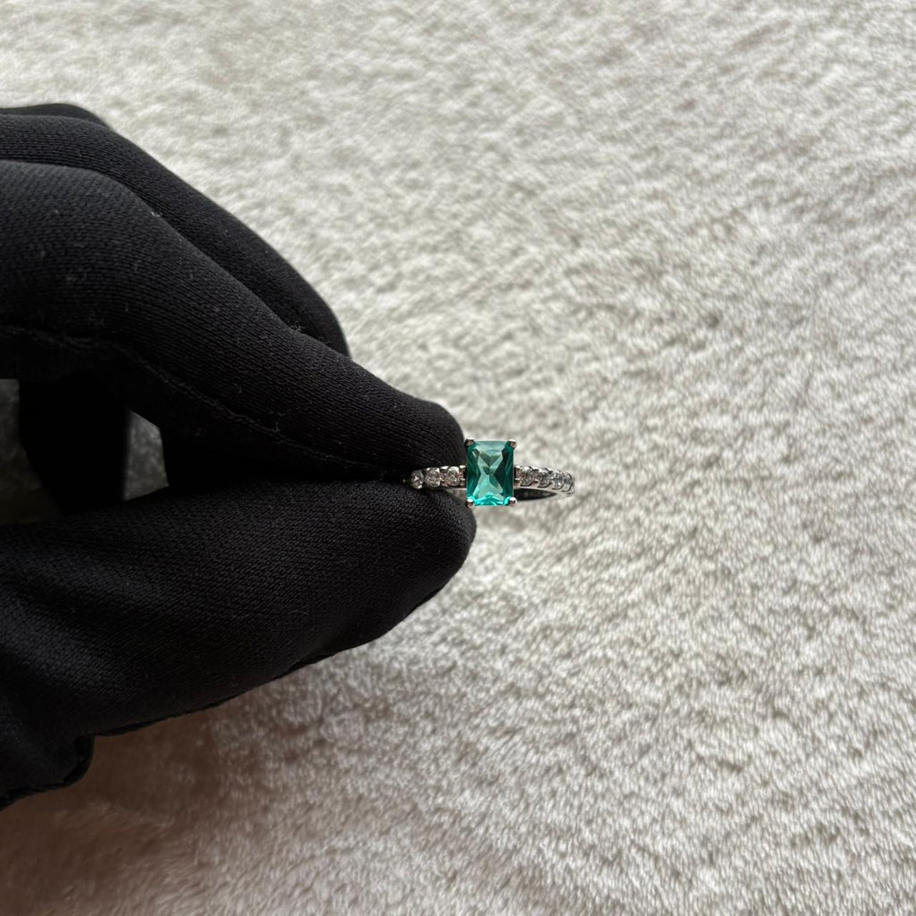 Rectangular Sparkling Green Halo Ring