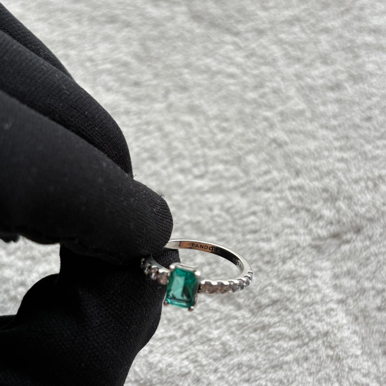 Rectangular Sparkling Green Halo Ring