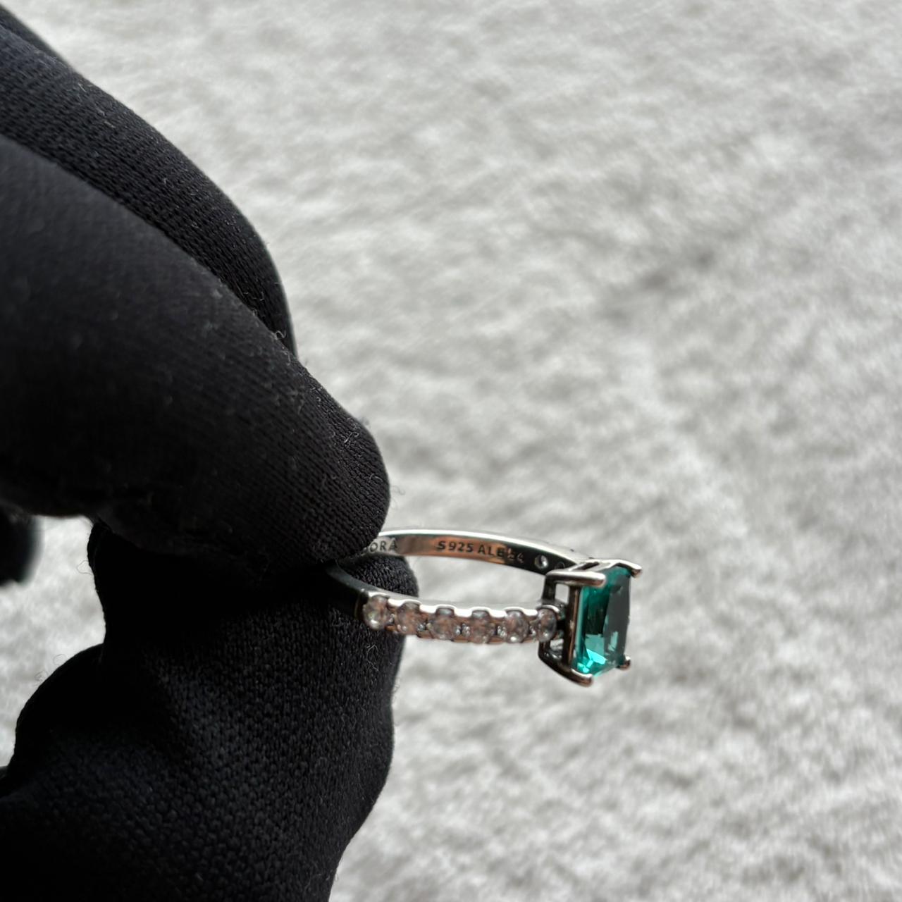 Rectangular Sparkling Green Halo Ring